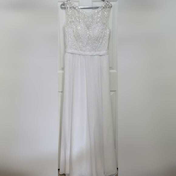 NEW Kennedy Blue Kinsley WHITE Formal Gown Lace, beading, pockets,slit sz 14 - Picture 3 of 16